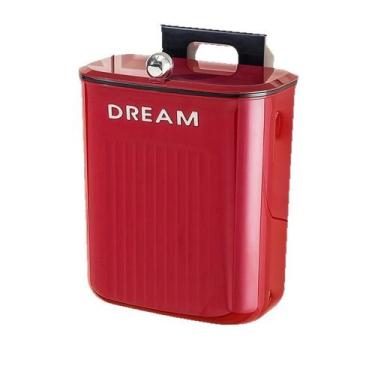 Imagem de Lata de lixo de mesa de plástico vermelho com tampa e alça 750g 24,7x1