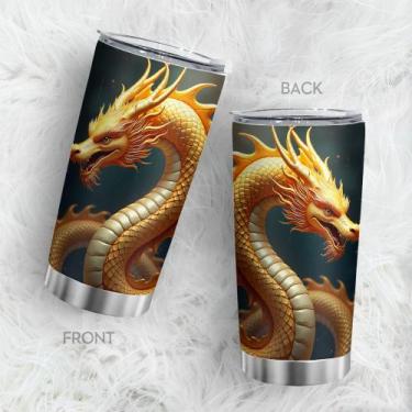 Imagem de Caneca de café Tumbler Oasisdream 600 ml com estampa de dragão