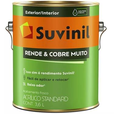 Imagem de Tinta Acrílica Rende & Cobre Muito Fosco 3.6 Litros Branco 50308370 Suvinil Tinta Acrilica 3,6l