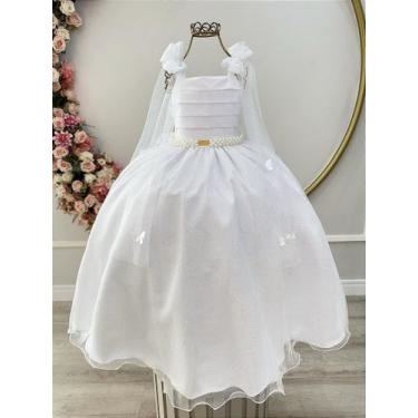 Imagem de Vestido Infantil Longo Branco para Formatura com Aplique de Borboletas