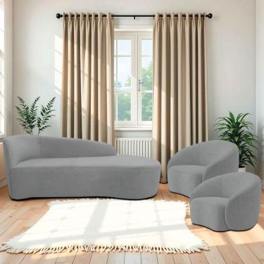 Imagem de Kit Divã Recamier Orgânico França 140cm Lado Direito E 2 Poltronas Amore Bouclé Cinza