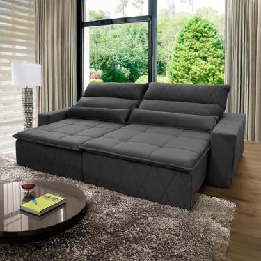Imagem de Sofá Retrátil Reclinável Amsterdam 3,00m Suede Velut Cinza Molas No Assento - King House