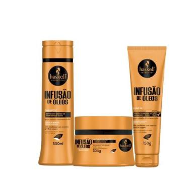 Imagem de Kit Haskell Infusão de Óleos Shampoo 300ml + Máscara 300g + Leave-in  