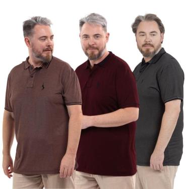 Imagem de Kit 3 Camisa Polo Plus Masculina Piquet Dia a Dia