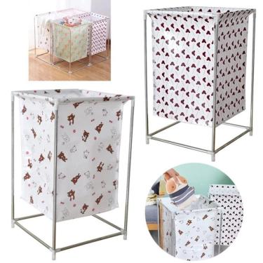 Imagem de Cesto Roupa Suja Lavanderia Inox Desmontavel Portatil Quarto Organizador Brinquedos Roupeiro Impermeavel