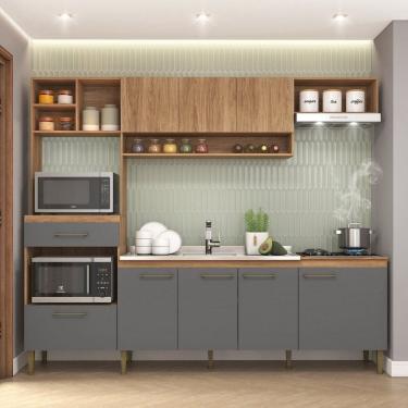 Imagem de Cozinha Compacta Modulada 240x192cm 8 Portas e 1 Gaveta Inova Mel/Grafite