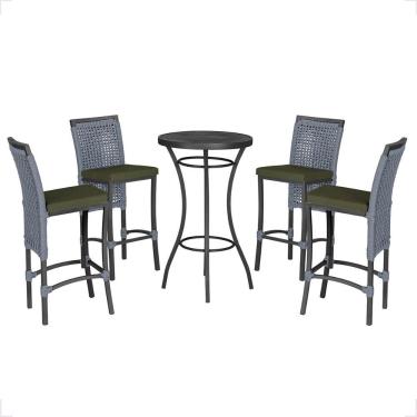 Imagem de Mesa Bistro E 4 Banquetas Roma Preta Corda Náutica 12 Prata