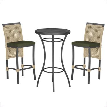 Imagem de Mesa Bistro E 2 Banquetas Roma Preta Corda Náutica 13 Trama Rami