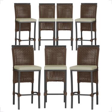 Imagem de 07 Banquetas Em Alumínio Roma Preta Corda Náutica Tecido 7 Marrom