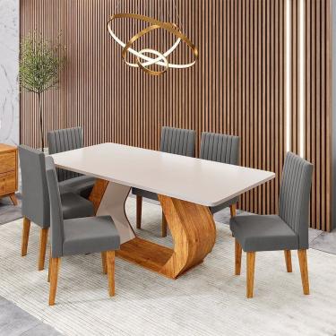 Imagem de Conjunto Sala de Jantar 6 Lugares Retangular Tampo em Mdf Mimos Mel/Blonde/Cinza