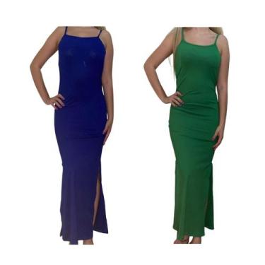 Imagem de Kit c/2 Vestidos Longo Canelado com Fenda - Empório J, Royal, Verde ba