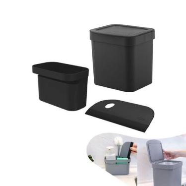 Imagem de Kit 3 Peças Cozinha Lixeira 2,5l Organizador Pia Porta Detergente Rodo