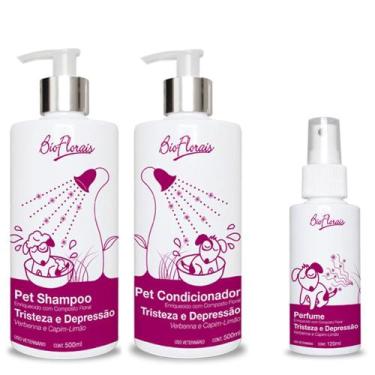 Imagem de Combo Banho cães tratamento floral para cachorro: Kit Shampoo, Condici