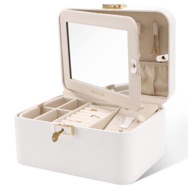 Imagem de Caixa de Joias KAMIER para Viagem em Couro PU 22x16x11cm Branco