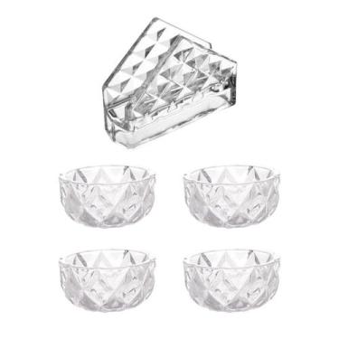 Imagem de Conjunto para Sobremesa 4 Bowls e Porta Guardanapos Cristal Diamond - 