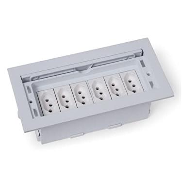 Imagem de Caixa de Embutir para Mesa Reunião Móveis 6 Tomadas Elétrica (Branco)