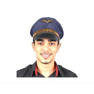 Imagem de Chapeu Quepe De Aviador Luxo Piloto Azul Cosplay Festas
