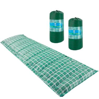 Imagem de Kit 2 Colchonetes Solteiro 190x60cm com Bolsa para Transporte Xadrez Verde