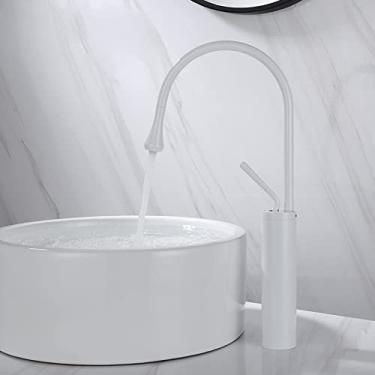 Imagem de Torneira de lavatório estilo gota escovado latão torneiras de banheiro quente frio misturador torneiras 360 giratórias em cascata arte guindaste, branco alto