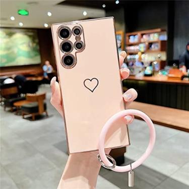 Imagem de FIRSTPELLA Capa compatível com Samsung A33 5G, linda estampa de coração de amor 6D, capa de telefone de silicone brilhante com pulseira de plástico, telefone protetor à prova de choque para mulheres e meninas