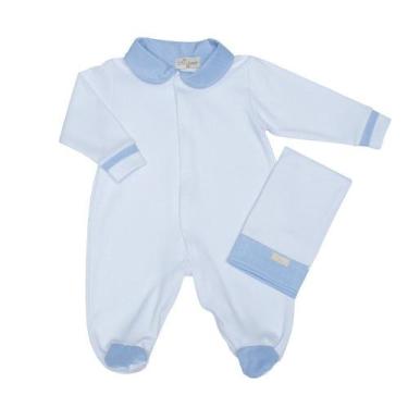 Imagem de Macacão Longo Chic Azul Com Branco Malha - Melania Babys