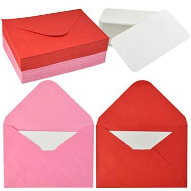 Imagem de Mini envelopes com cartões de visita branco em branco, 100 conjuntos de Jerbro vermelho verde pequeno envelopes para cartões de Natal chinês Ano Novo Dia dos Namorados, pink and red