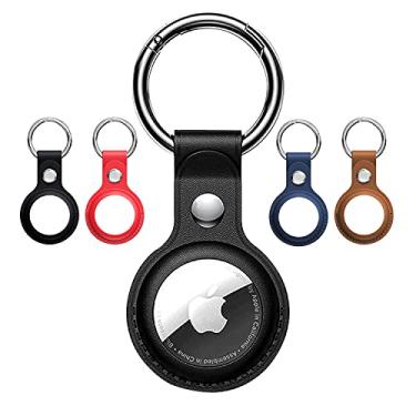 Imagem de BADIQI Capa Airtag para Apple AirTag 2021, couro PU de luxo, capa AirTags com chaveiro antiperda, pacote com 4 capas protetoras antiarranhões com chaveiro compatível (preto/azul/vermelho/marrom)