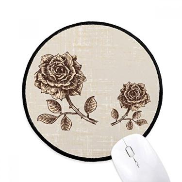 Imagem de Tapete de mouse antigo rosa marrom flor planta desktop escritório tapete redondo para computador