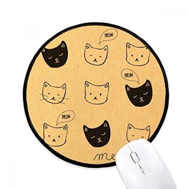 Imagem de DIYthinker Tapete de rato branco preto cabeça de gato Mewing animal desktop escritório tapete redondo para computador