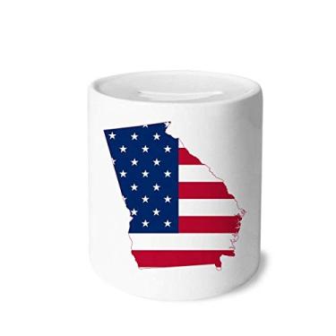 Imagem de DIYthinker Georgia USA Map Stars Stripes Flag Shape Money Box Saving Banks Ceramic Coin Case Kids Adults