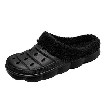 Imagem de YUKTOPA Pantufas unissex para jardim com forro de pele, para inverno, respirável, caminhada, jardim, calçados quentes e antiderrapantes, Preto, 8.5 Women/7.5 Men