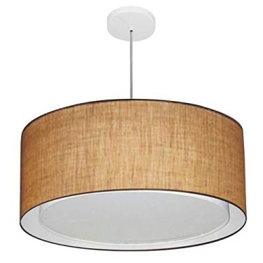 Imagem de Lustre Pendente Cilíndrico Duplo Cúpula Tecido 30/60x50 cm, Vivare Iluminação, Pendente4291 LP, Palha, Grande