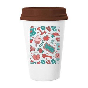 Imagem de Caneca de cerâmica para copo de café com coração de morango Amor Dia dos Namorados