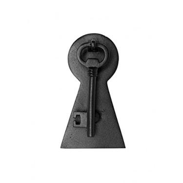Imagem de Renovators Supply Manufacturing Aldravas de porta para porta da frente de 15 cm. Aldrava de porta em forma de chave de ferro fundido preto com ferragens de montagem