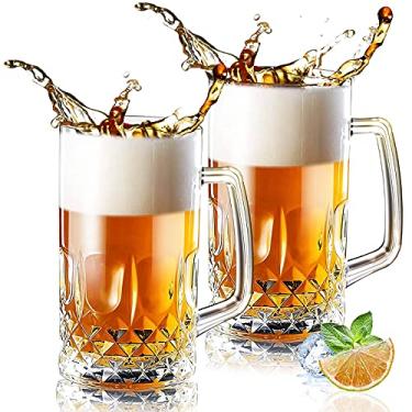 Imagem de Momugs Canecas de Cerveja de Vidro de 946 ml, Transparentes e Alemãs, Cilíndricas e Reutilizáveis, Conjunto com 2, Perfeito para Oktoberfest e Bebidas Geladas