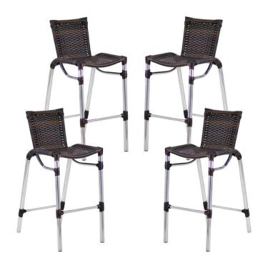 Imagem de 4 Banquetas Em Alumínio Fortaleza Alta Com Encosto Para Cozinha Edícula E Balcão Pedra Ferro