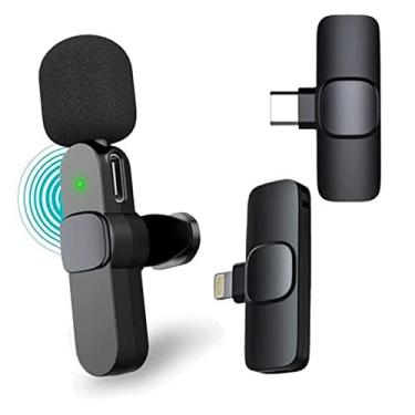 Imagem de MICROFONE LAPELA SEM FIO Profissional Para Celular Wireless Compatível Com Iphone Ou Tipo C Bluetooth Usb-C E Lightning PREMIUM ONYK (IOS)