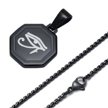 Imagem de Colar Olho de Horus Colares para Homens, Aço Inoxidável Preto Egípcio pingente estiloso