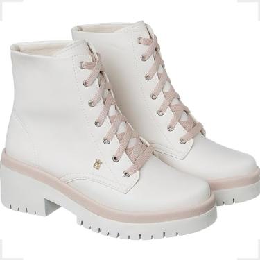 Imagem de Bota Coturno Feminino Sola antiderrapante Moda Blogueira Salto Baixo super confortavel (36, Branco)