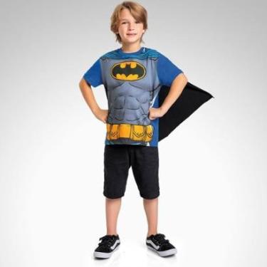 Imagem de Camiseta Infantil Verão Menino Batman Com Capa Produto Licenciado Tam 4 a 10 - Fakini-Masculino