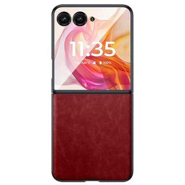 Imagem de LTLMYDAM Capa de luxo para Moto Razr 50Ultra/50, capa de couro de pele de casca de ovelha fosca fina e macia à prova de choque, vermelha, 50