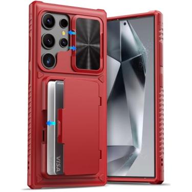 Imagem de ATATOO Capa para Samsung Galaxy S24 Ultra, suporte de cartão integrado (loja de 4 a 5 cartões) e capa de câmera deslizante, proteção de nível militar, capa carteira de silicone resistente para Galaxy