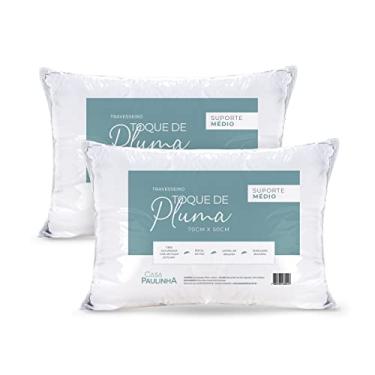 Imagem de Kit 2 Travesseiros 70cm x 50cm Toque de Pluma Suporte Médio Confortável Macio