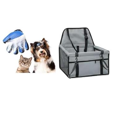 Imagem de Assento Segurança Cadeirinha Pet Carro Transporte Viagem Cachorro Cães Gatos Cor Cinza Gratis Luva Escova Removedora de Pelos