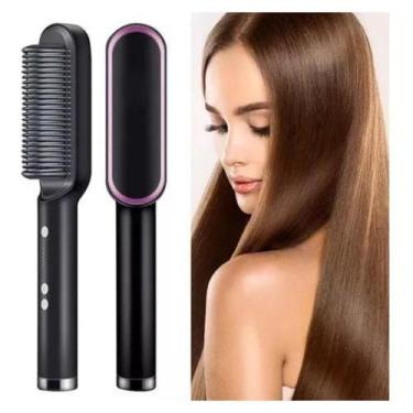 Imagem de Escova Alisadora De Cabelo Pente Elétrico Portátil Chapinha Preta  - B