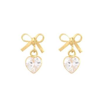 Imagem de Brincos De Ouro 18k 750 Pedra Com Coração Bebê, Infantil - DR Jóias, B