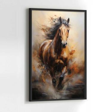 Imagem de Quadros Decorativos com com Moldura Cavalos Correndo Pintura Arte Vert
