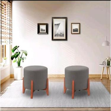 Imagem de kit 2 Banqueta Puff Thor Luxo Madeira Maciça - ME ecommerce, cinza