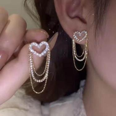 Imagem de Brinco Festa Feminino Delicado Pérola Strass Gota Luxo Pinge - anjo da