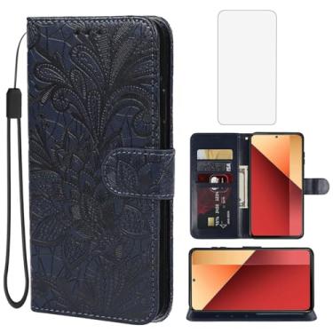 Imagem de Gufuwo Capa para Redmi Note 13 Pro 4G, Poco M6 Pro 4G 23117RA68G Capa carteira com protetor de tela de vidro temperado, capa flip de couro com suporte para cartão de crédito para Xiaomi Redmi Note 13